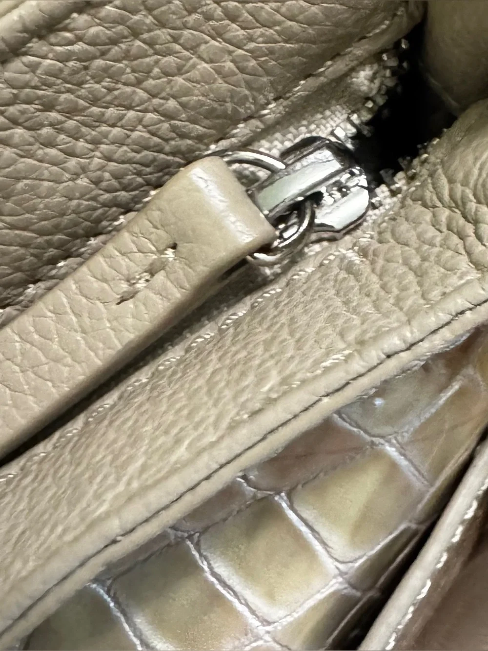 Brighton Cherie Croc Embossed Patent Leather Shoulder Bag Taupe